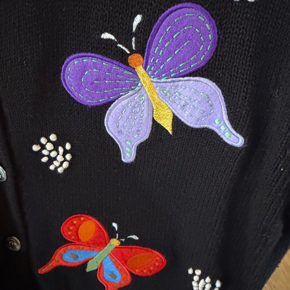 Quacker Factory Black Sweater with Purple Butterfly Embellishment - Picture 5 of 5
